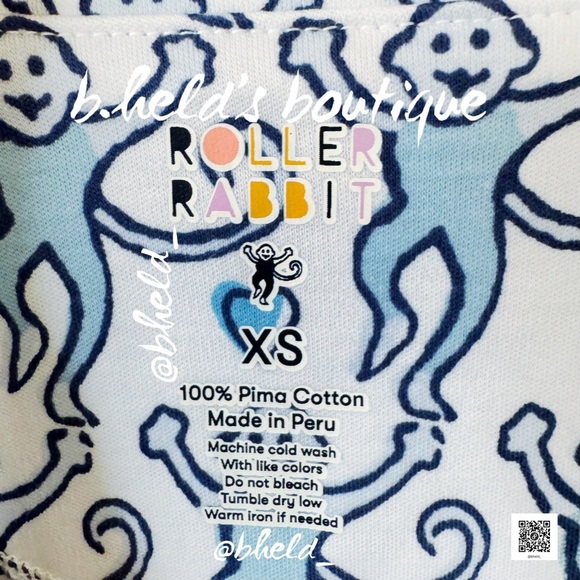Roller Rabbit Lovely Monkey Polo Pajamas in Powder Blue/Navy Sz XS Brand New NWT - Picture 9 of 14